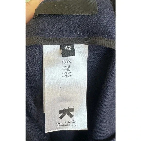 Lake Studio Skirt Midi Ruffle 100% Wool Navy Blue Classic Luxury Sz 42 US 6, M - Picture 8 of 11